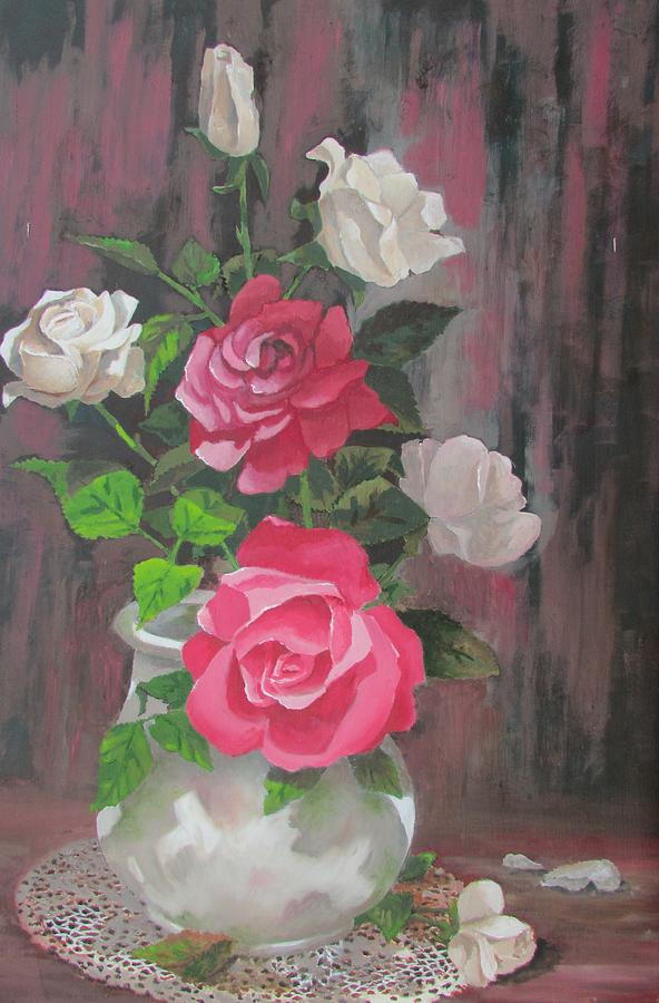 White Roses Painting by Tony Caviston