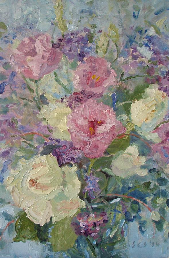 White Roses and Statice Painting by Elinor Fletcher