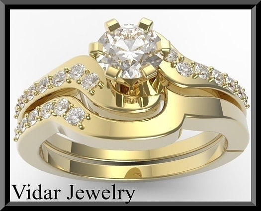 Gemstone Jewelry - White Sapphire 14k Yellow Gold Wedding Ring And Enagagement Ring Set by Roi Avidar