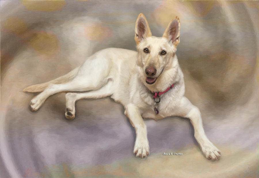 Dog Painting - White Shepherd Dog by Angela Stanton