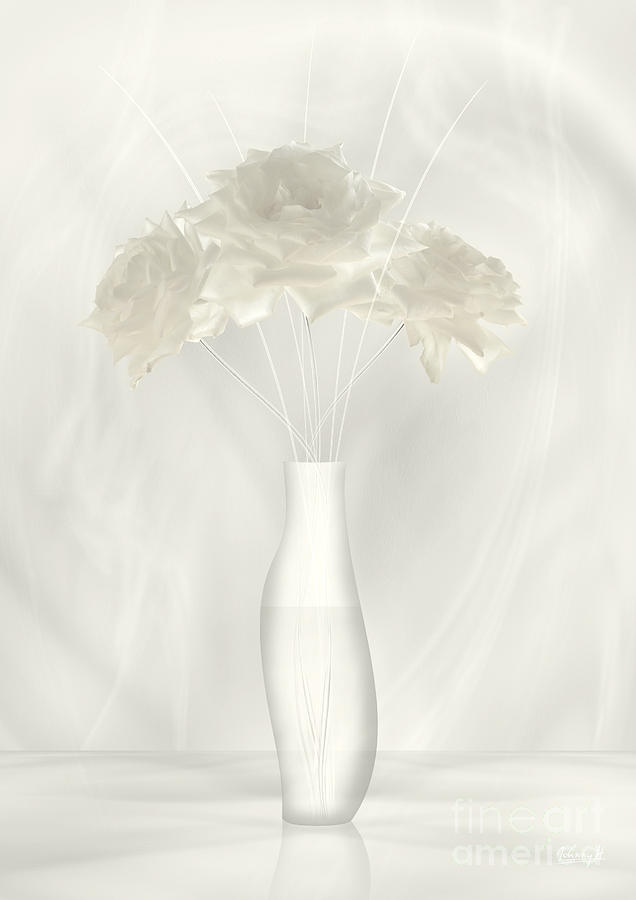 White soft roses in vas Digital Art by Johnny Hildingsson
