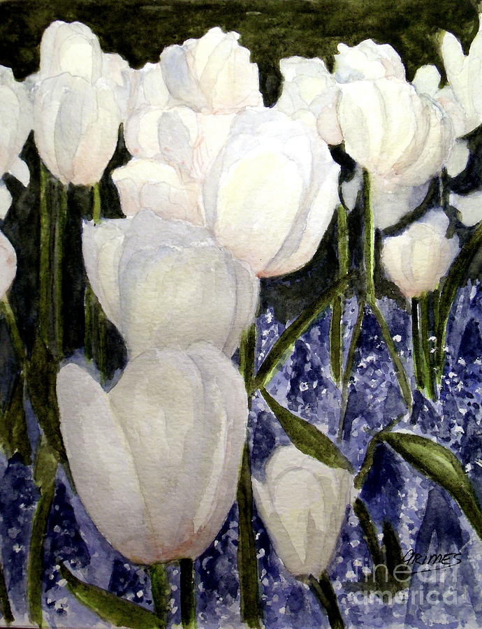 White Spring Tulips Painting by Carol Grimes