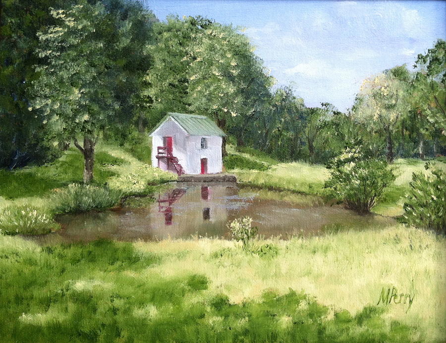 White Springhouse Painting by Margie Perry