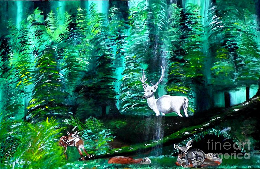 White Stag Painting by Jayne Kerr 
