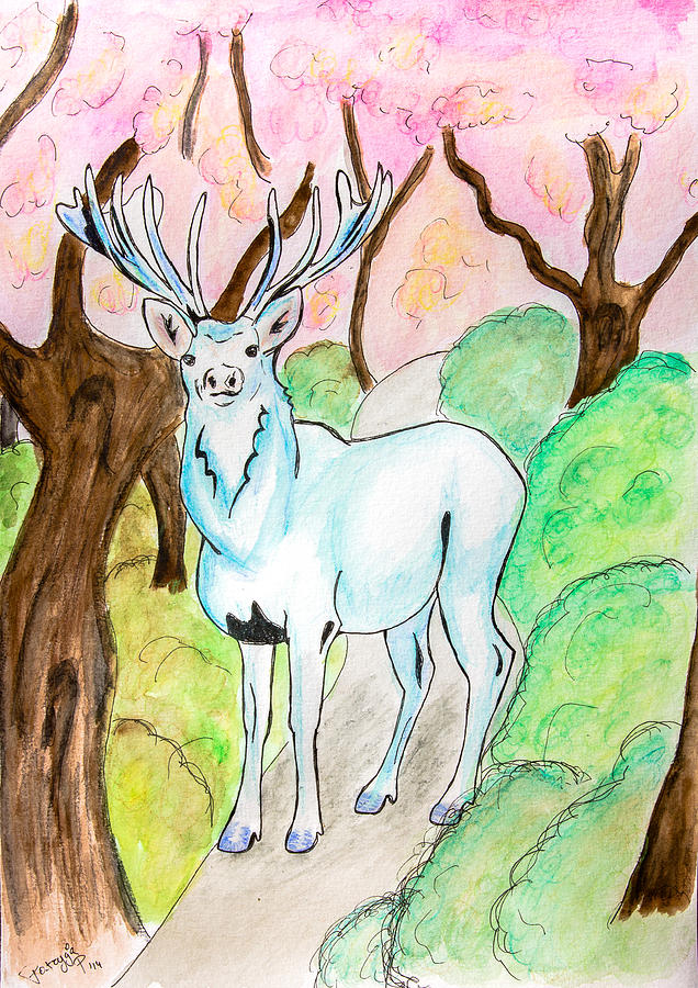 Deer Painting - White Stag by Pati Photography