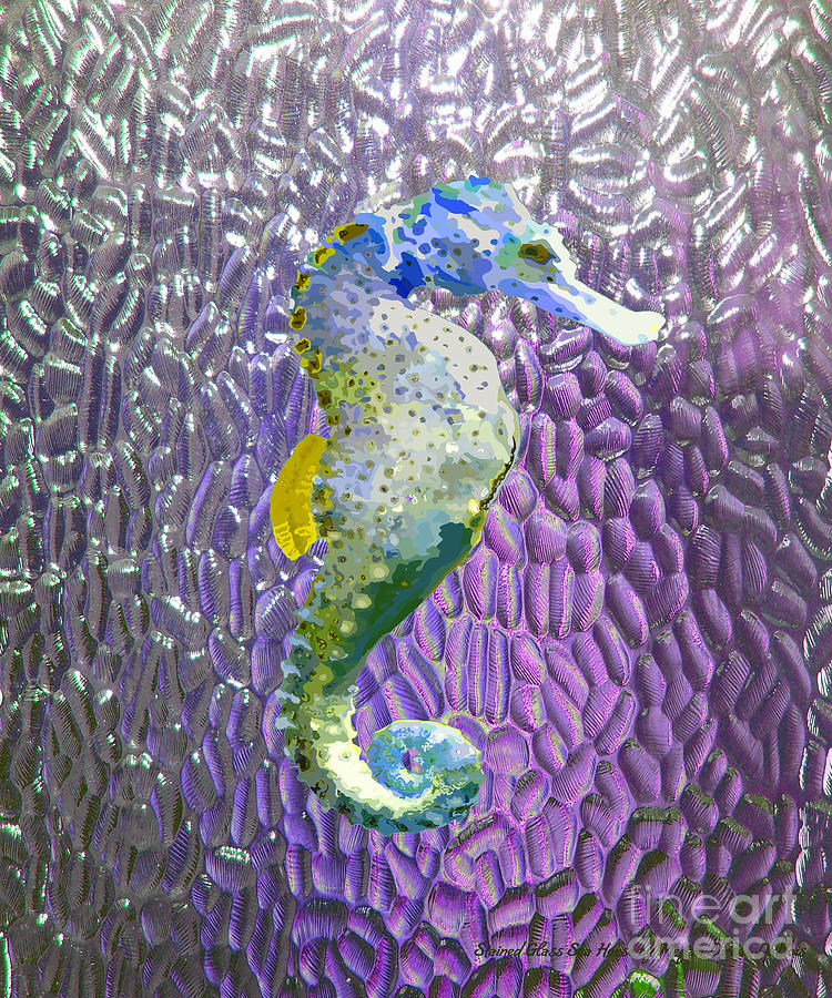 White Stained Glass Sea Horse Digital Art by Megan Dirsa-DuBois