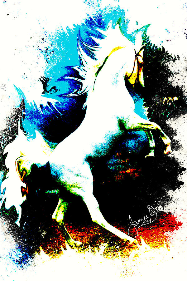 White Stallion in Blue Digital Art by Janice OConnor