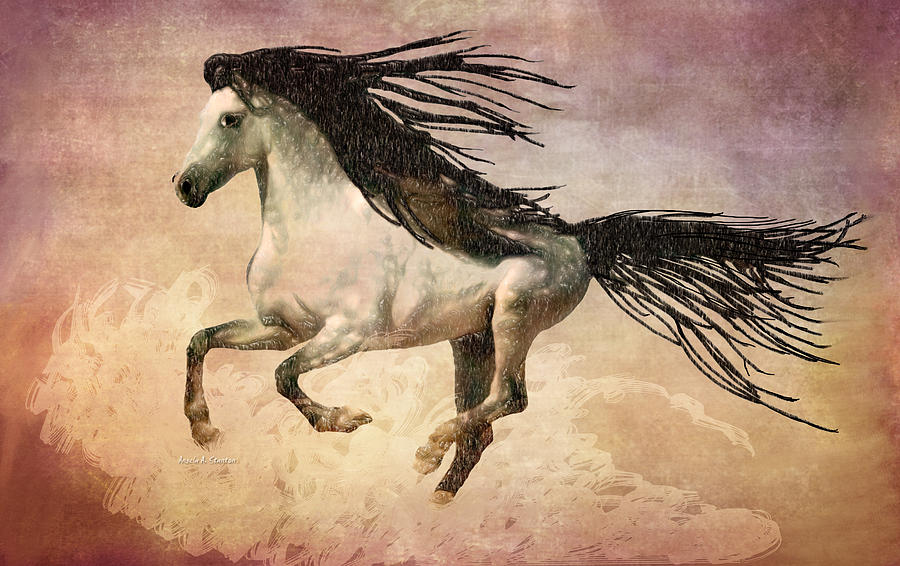 White Stallion Running Free Painting