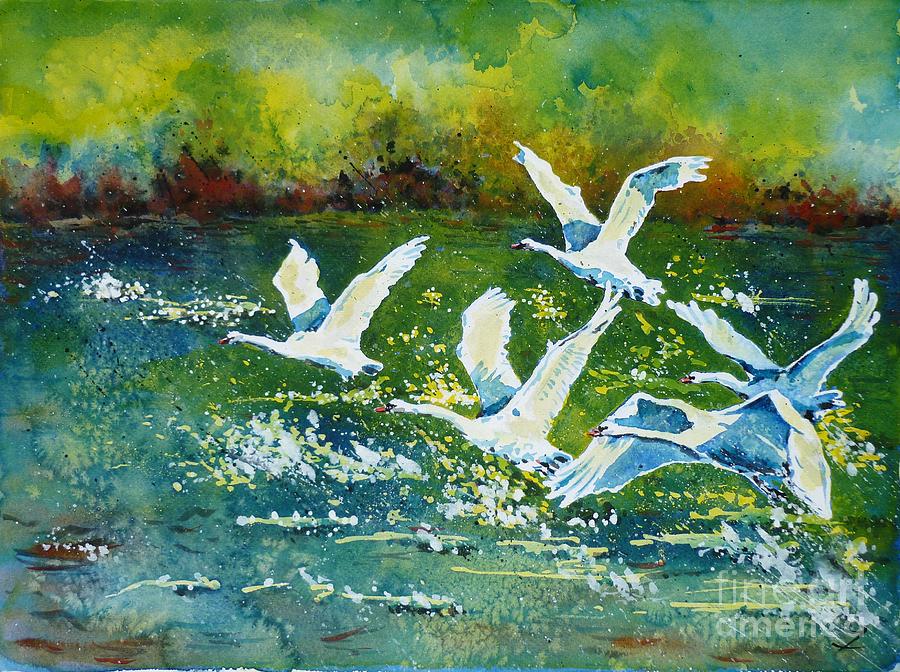 White Swans Painting by Zaira Dzhaubaeva