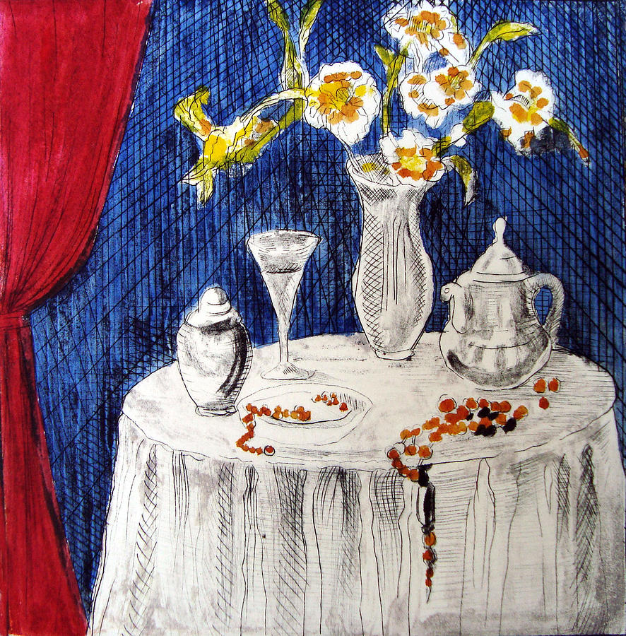 White Table Painting by Karen Coggeshall