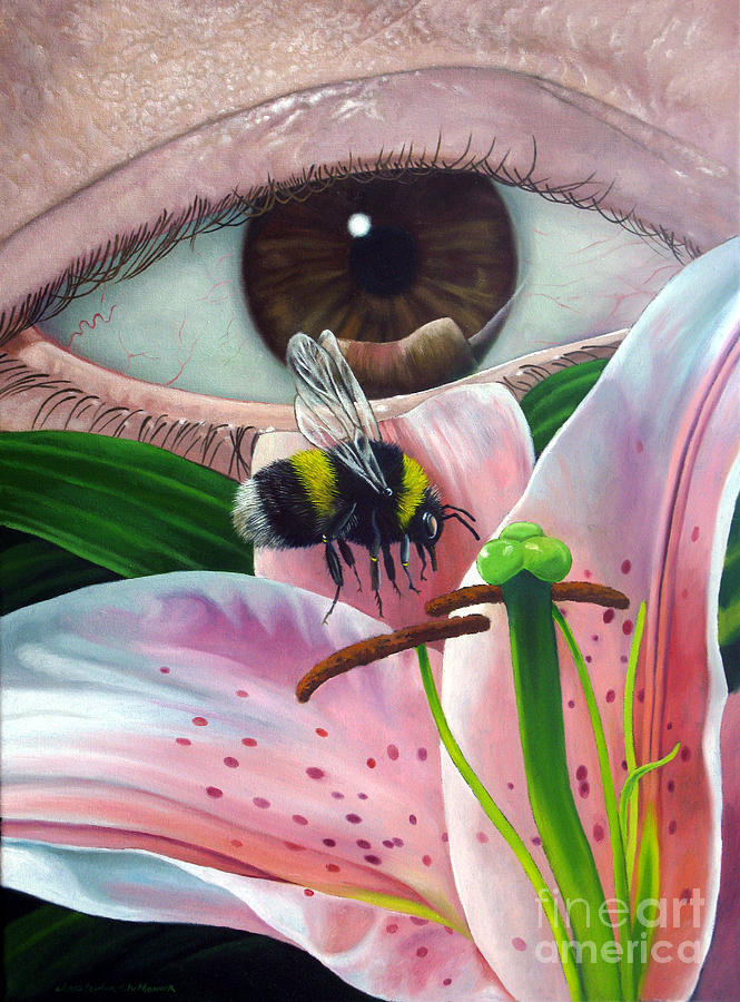 White Tailed Bumble Bee Upon Lily Flower Painting by Christopher Shellhammer