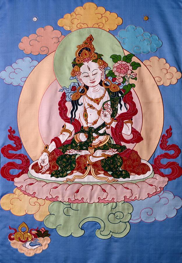 Buddha Tapestry - Textile - White Tara by Leslie Rinchen-Wongmo