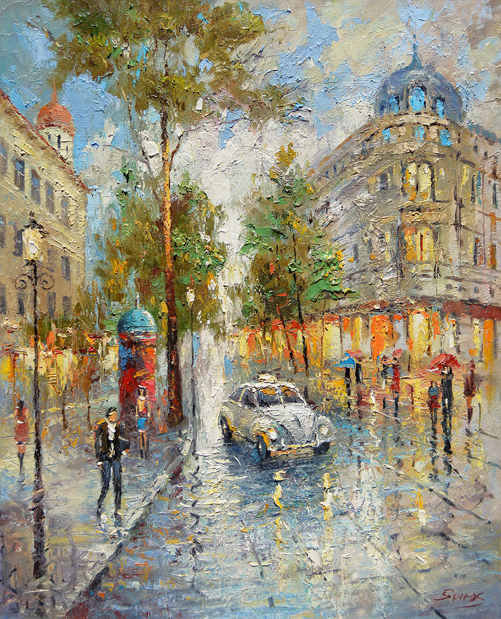 White taxi Painting by Dmitry Spiros