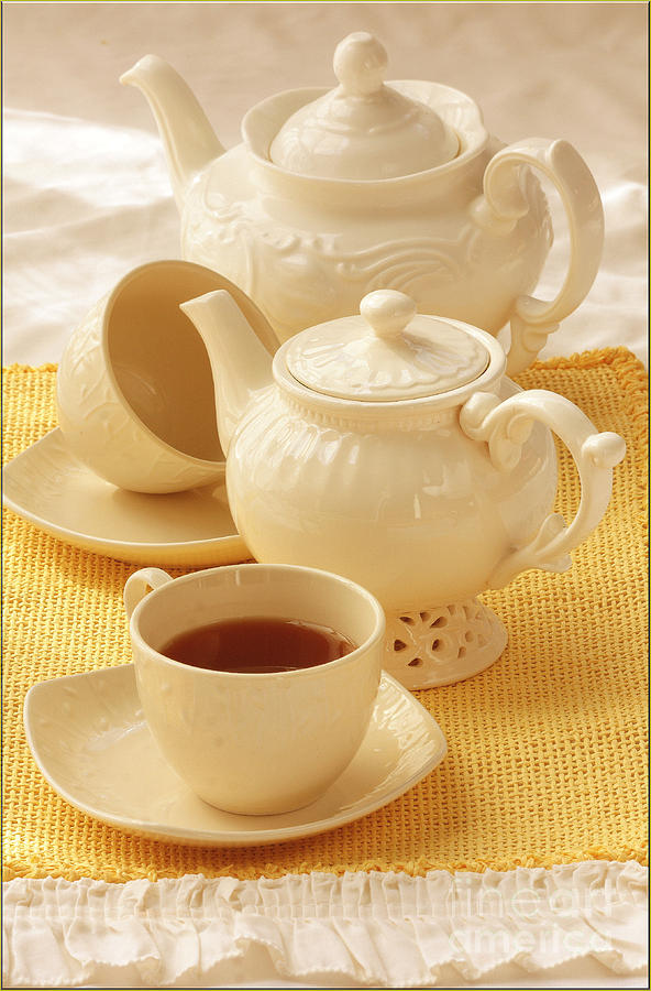 Tea Cup Photograph - White teapots and cups by Luv Photography