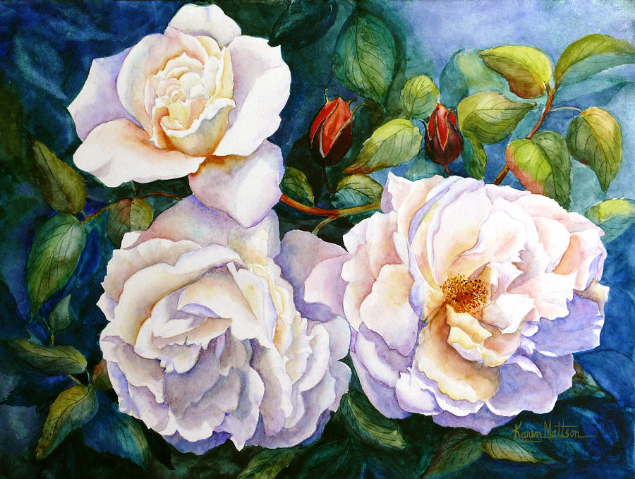 White Teas Rose Tree Painting by Karen Mattson