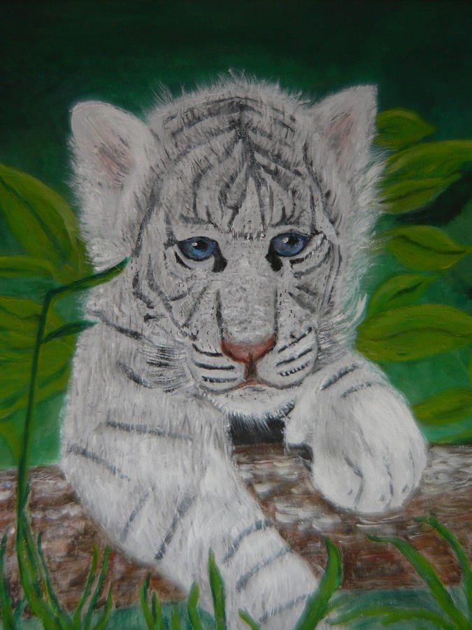 White Tiger Cub Painting by Mary M Collins