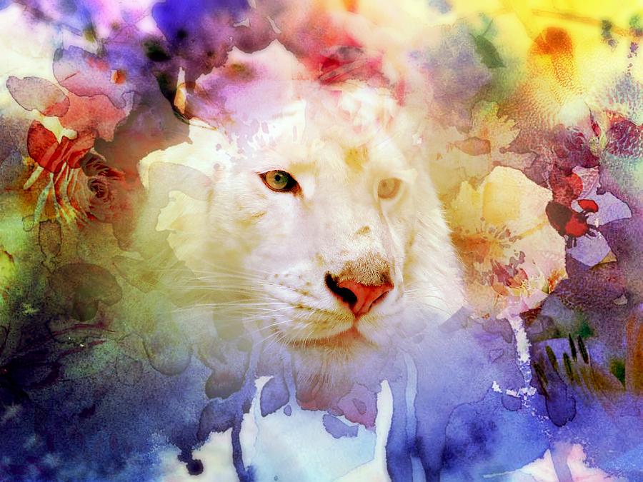 Tiger Digital Art - White Tiger Grunge by Cassie Peters