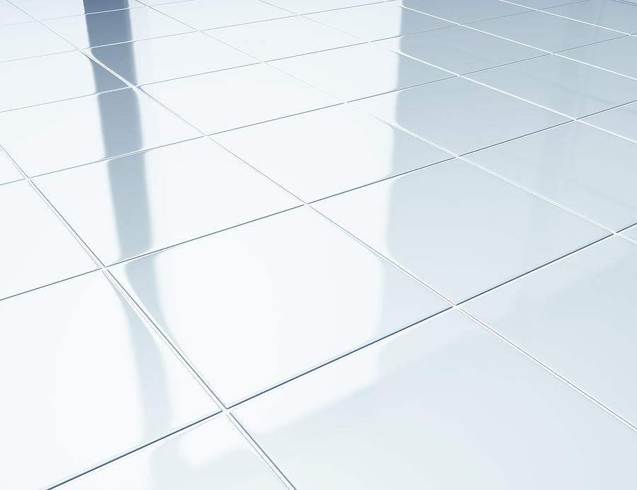 White tiles on a floor in bathroom Photograph by Spooh