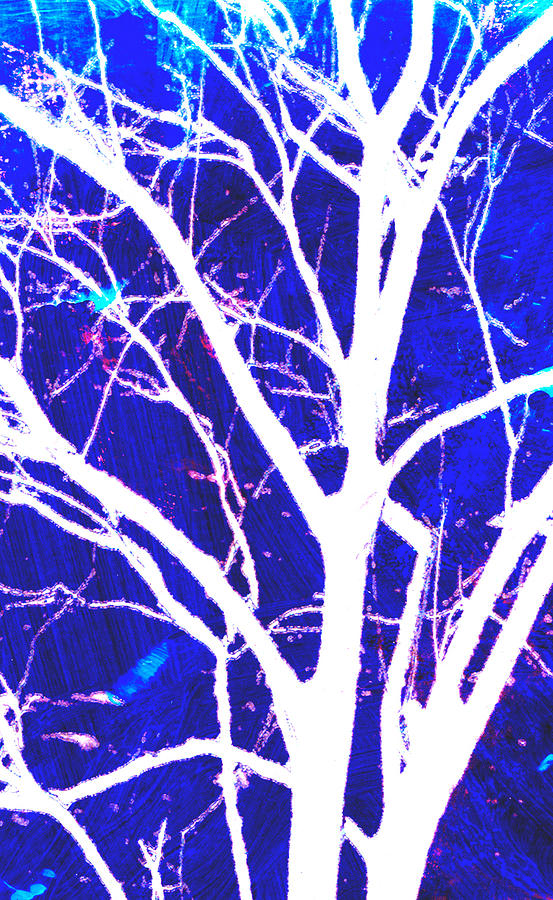 White Tree on Blue abstract nature art Digital Art by Ann Powell