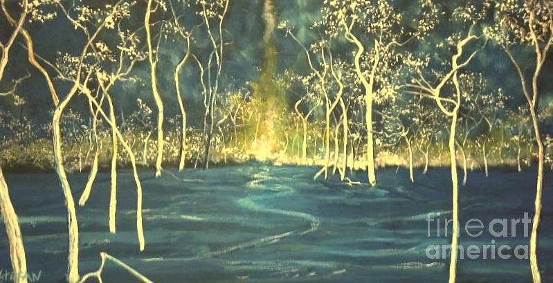 White Trees In The Blue Woods Painting by Stefan Duncan