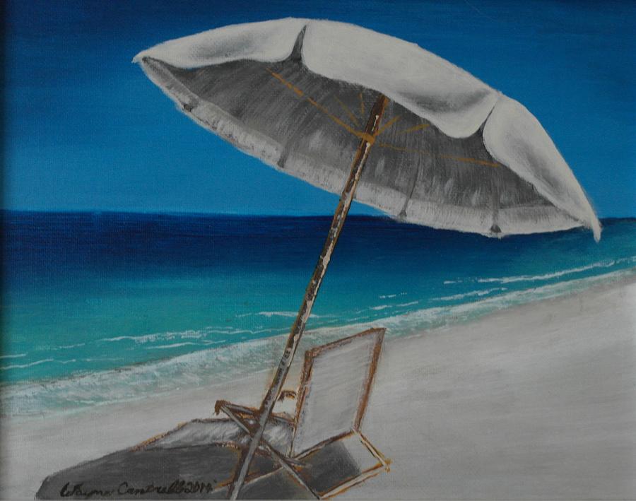White Umbrella and Lounger Painting by Wayne Cantrell