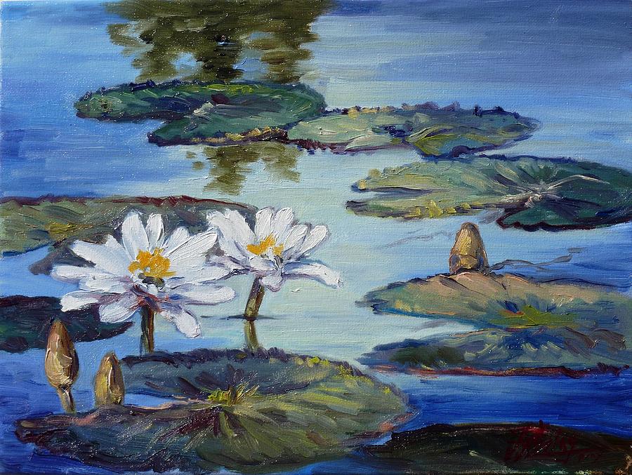 Pond Painting - White waterlilies 1 by Irek Szelag