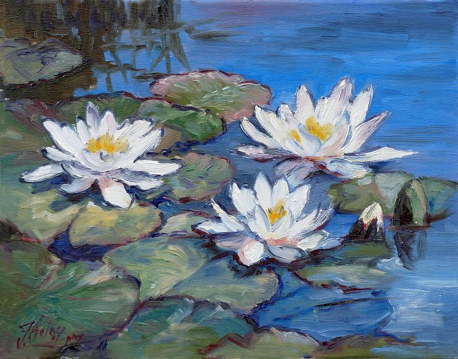 White waterlilies Painting by Irek Szelag