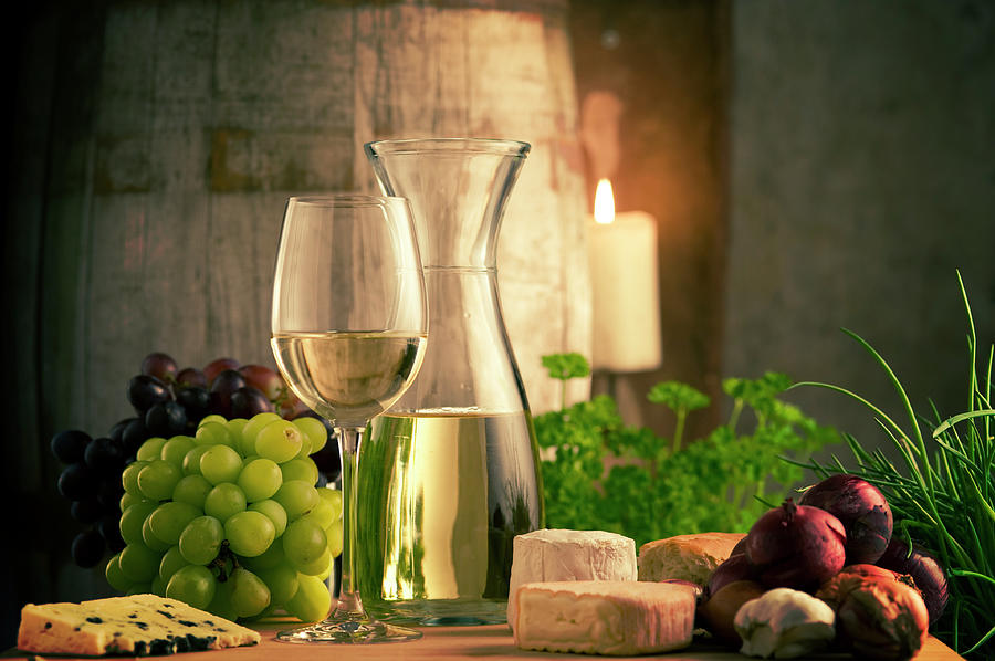 White Wine And Food In A Winecellar Photograph by Kontrast-fotodesign