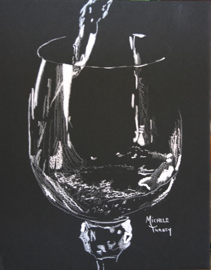 White Wine In Black and White Pastel by Michele Turney