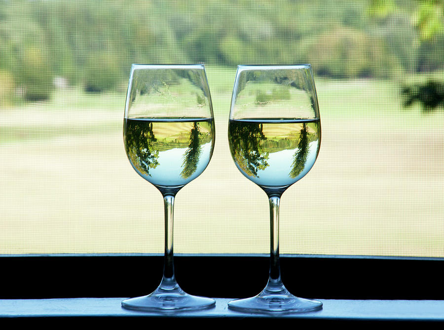 White Wine On A Rural Windowsill Photograph by Bill Boch