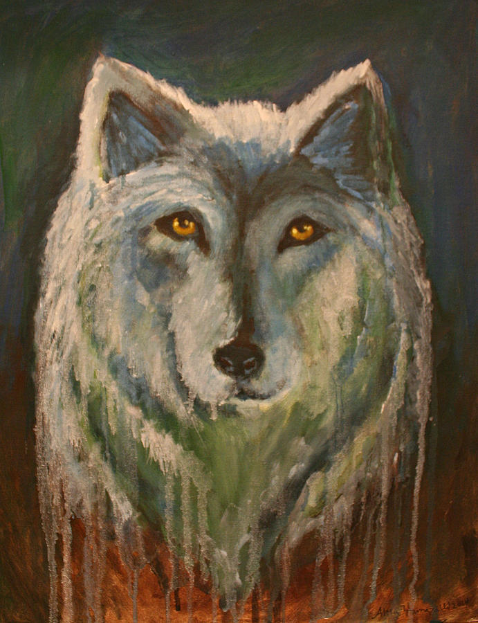 White Wolf Painting by Alma Yamazaki