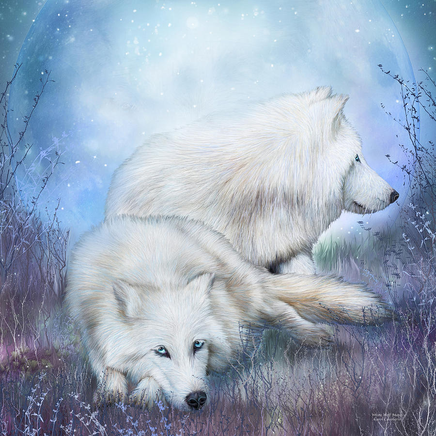 White Wolf Mates Mixed Media by Carol Cavalaris