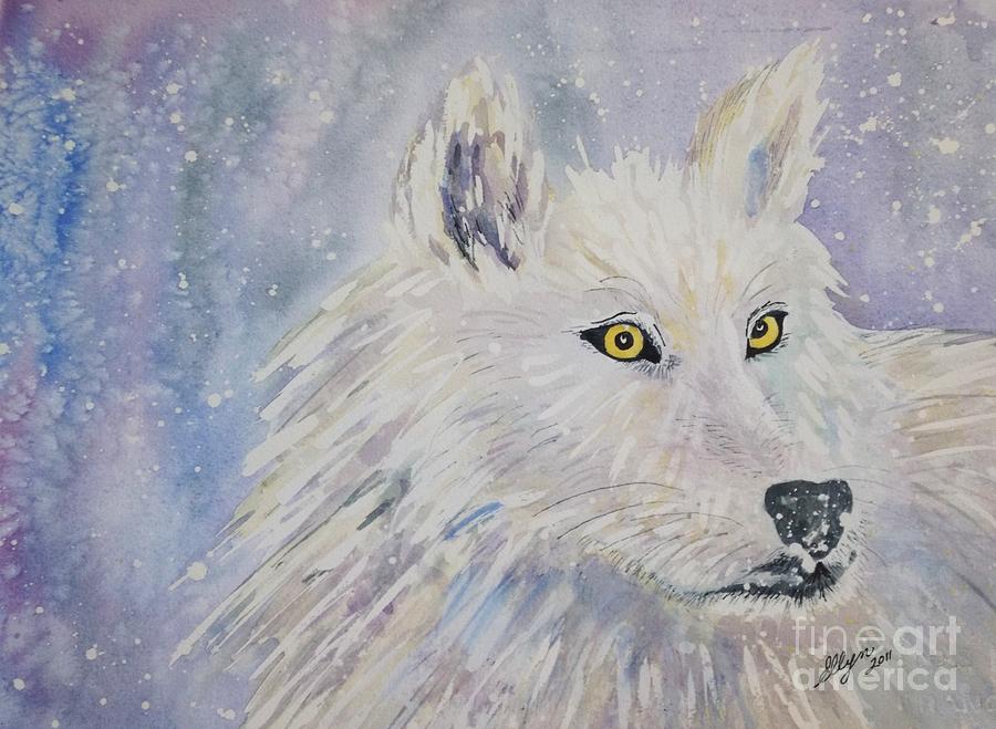White Wolf of the North Winds Painting by Ellen Levinson
