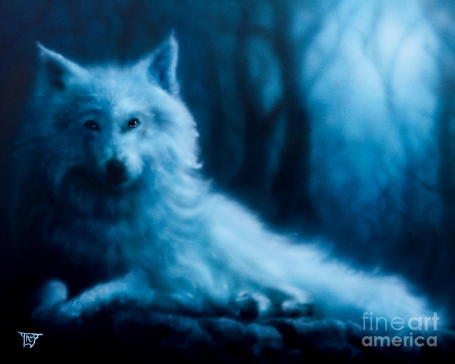 Tree Painting - White Wolf by Troy Wilfong