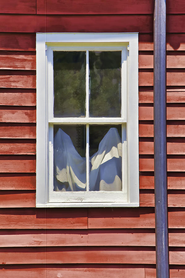 White Wood Window against a Faded Weathered Red Barn Wall Photograph by David Letts