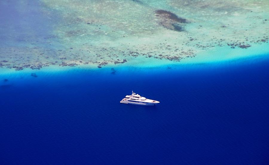 White Yacht in the Blue Ocean Photograph by Jenny Rainbow