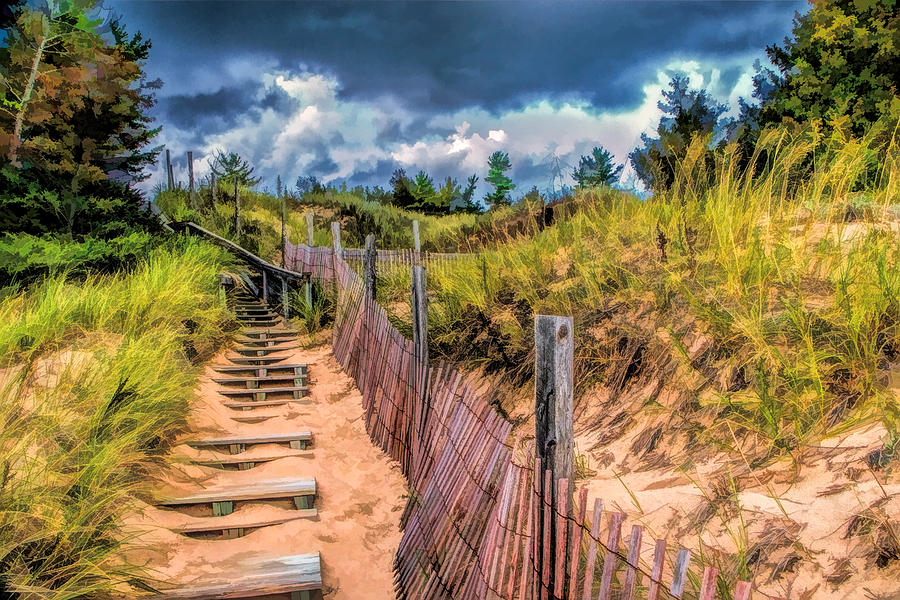 Summer Painting - Whitefish Dunes State Park Stairs by Christopher Arndt
