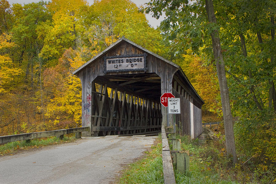 Whites Covered Bridge in Fall Photograph by Randall Nyhof