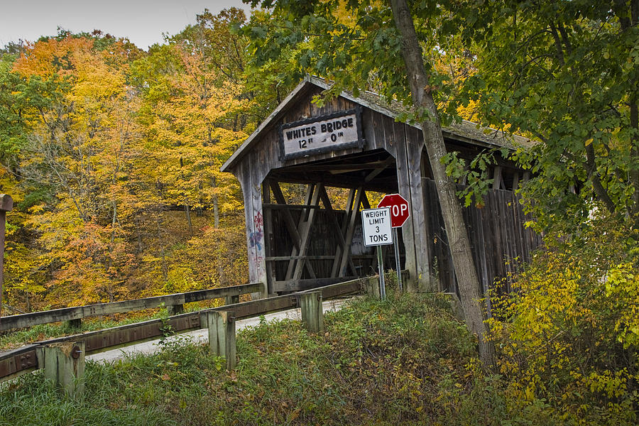 Whites Covered Bridge on the Flat River No.0333 Photograph by Randall Nyhof