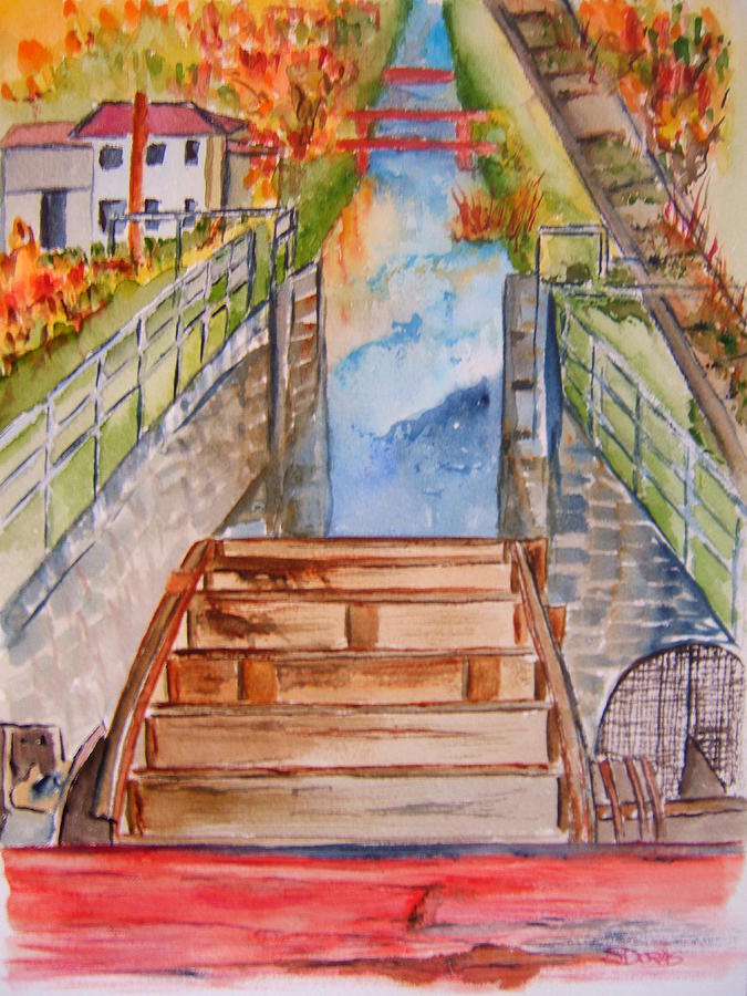 Whitewater Canal Lock Painting by Elaine Duras