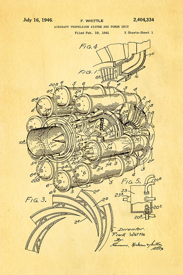 Vintage Photograph - Whittle Jet Engine Patent Art 1946 by Ian Monk