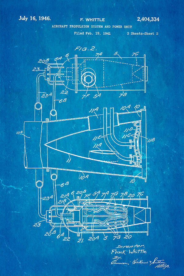 Aviation Photograph - Whittle Jet Engine Patent Art 2 1946 Blueprint by Ian Monk Aviation Photograph - Whittle Jet Engine Patent Art 2 1946 Blueprint by Ian Monk