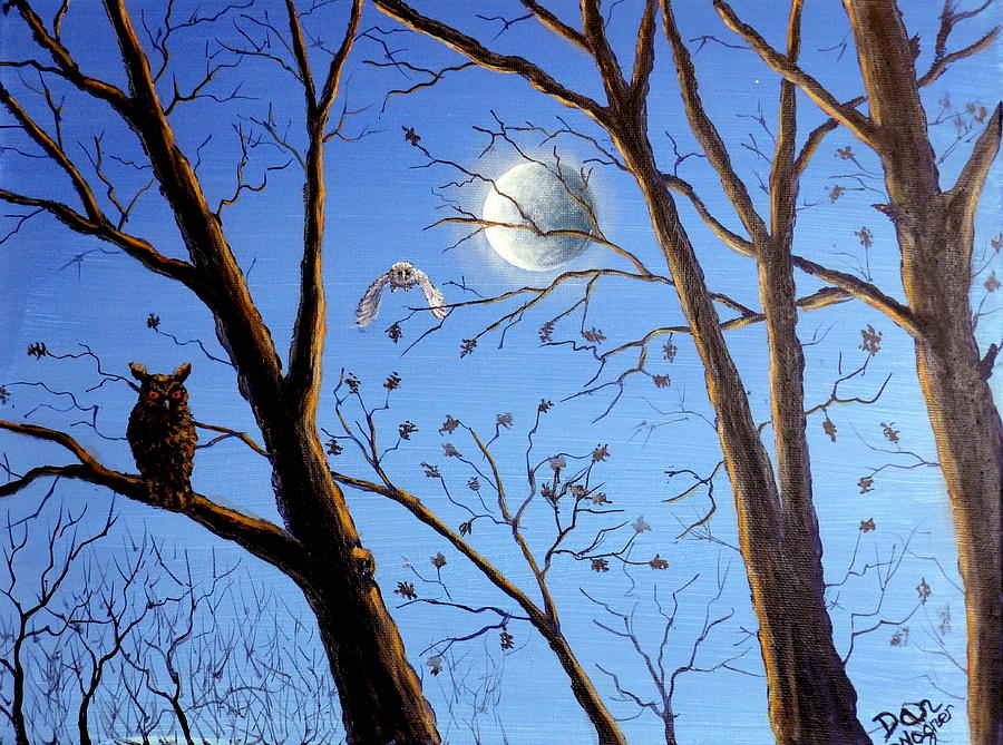 Owl in a tree Painting by Dan Wagner