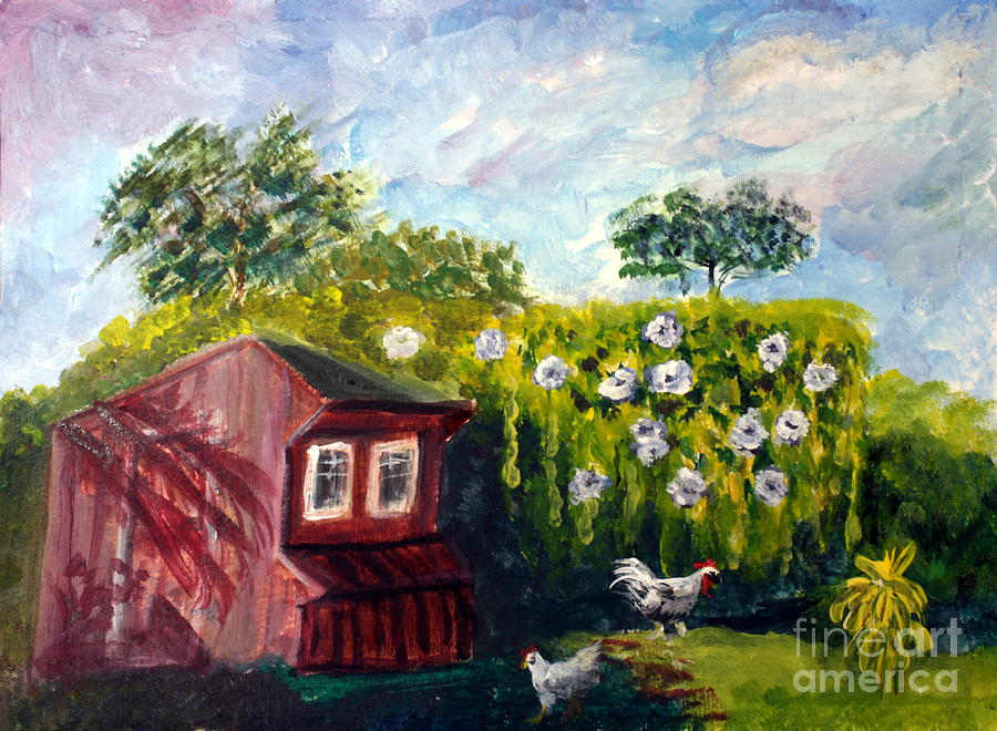 Who let the chickens out - the artist did Painting by Donna Walsh