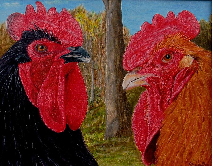 Roosters Painting - Who You Calling Chicken by Karen Ilari Roosters Painting - Who You Calling Chicken by Karen Ilari