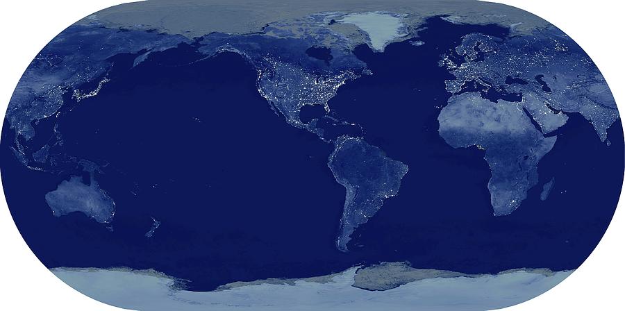 Whole Earth At Night Photograph by Planetary Visions Ltd/science Photo Library
