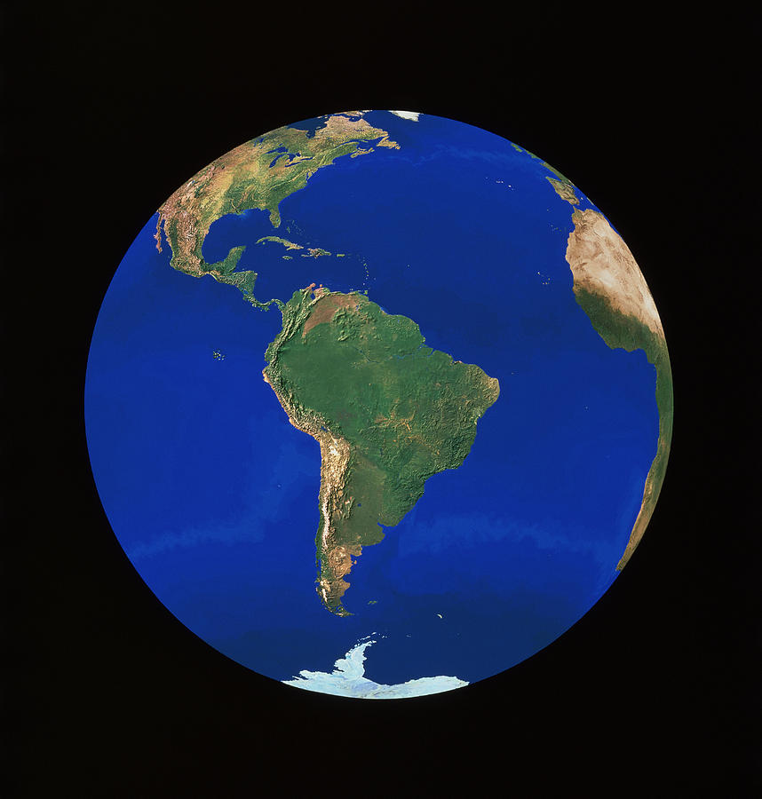 Whole Earth Centred On South America Photograph by Copyright 1995, Worldsat International And J. Knighton/science Photo Library