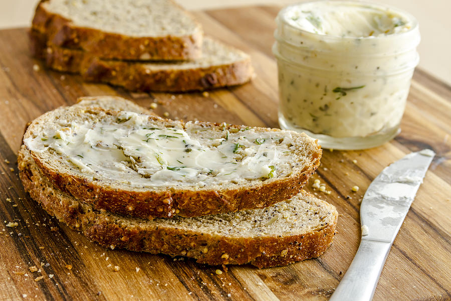 Bread Photograph - Whole Grain Bread and Herb Butter by Teri Virbickis