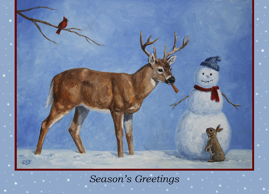 Deer Painting - Whose Carrot Seasons Greeting by Crista Forest