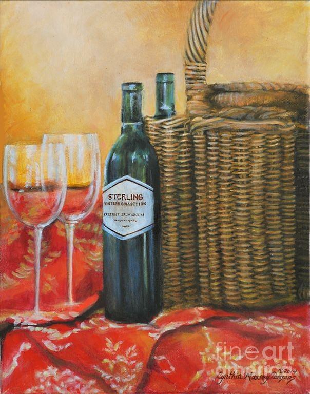 Wicker and Wine Painting by Cynthia Parsons